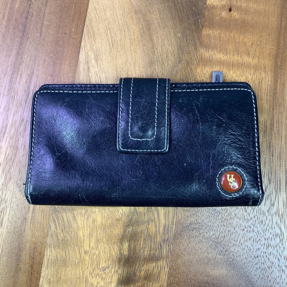 VTG 1998 USC Gamecocks Fossil Wallet/Checkbook Clutch Black Leather Red Interior